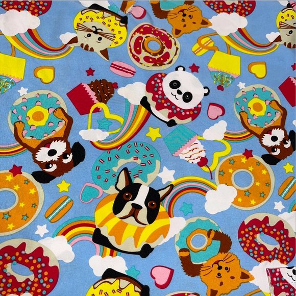 Dog Cats Donuts Rainbow Scrub Top Shirt Womens XL - Picture 2 of 9